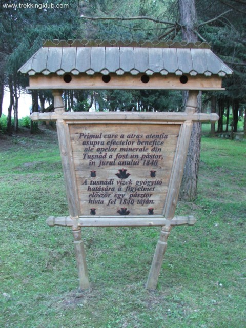 Inscriptie Primul care a atras atentia asupra efectelor benefice ale apelor minerale din Tusnad a fost un pastor in jurul anului 1840. Aleea Sfanta Ana - Baile Tusnad